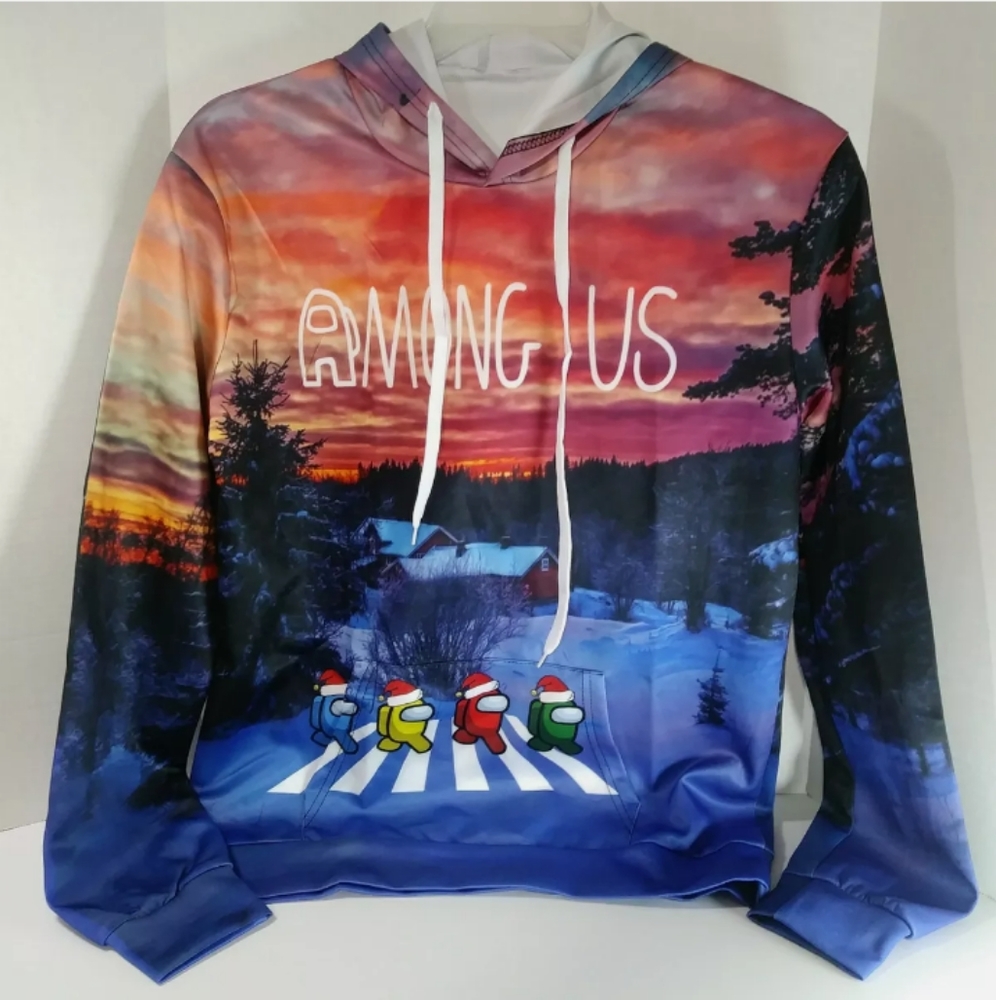 Cosplay Boy's Sz L Hoodie Sweatshirt Blue With Multicolored 3D Graphic Design